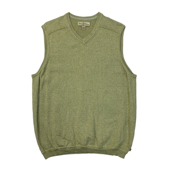 Vintage Tommy Bahama Sweater Vest Mens L Large Light Olive Wool Blend V Neck - Picture 1 of 11